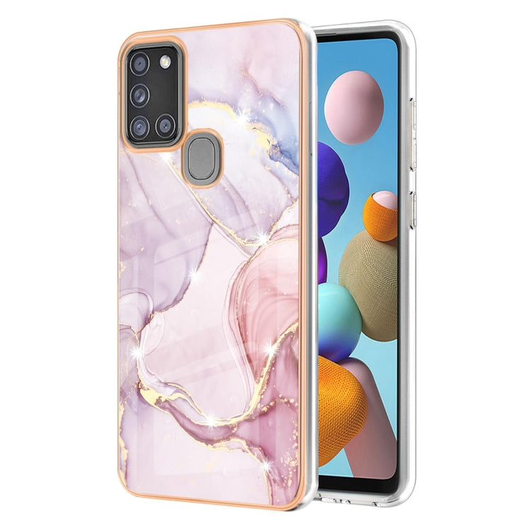 For Samsung Galaxy A21s Electroplating Marble Pattern Dual-side IMD TPU Shockproof Case(Rose Gold 005) by buy2fix
