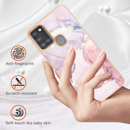 For Samsung Galaxy A21s Electroplating Marble Pattern Dual-side IMD TPU Shockproof Case(Rose Gold 005) by buy2fix