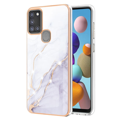 For Samsung Galaxy A21s Electroplating Marble Pattern Dual-side IMD TPU Shockproof Case(White 006) by buy2fix