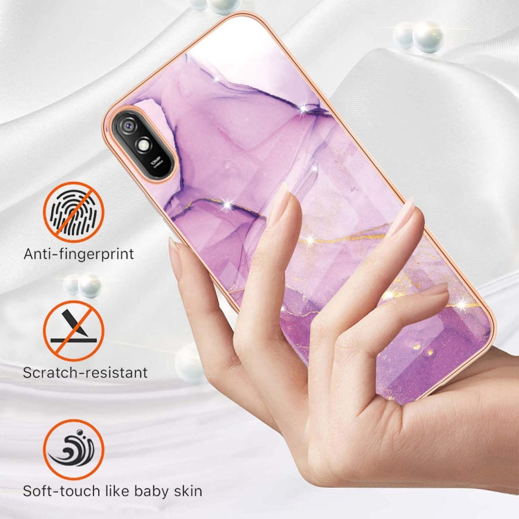 For Xiaomi Redmi 9A Electroplating Marble Pattern Dual-side IMD TPU Shockproof Case(Purple 001) - Xiaomi Cases by buy2fix | Online Shopping UK | buy2fix