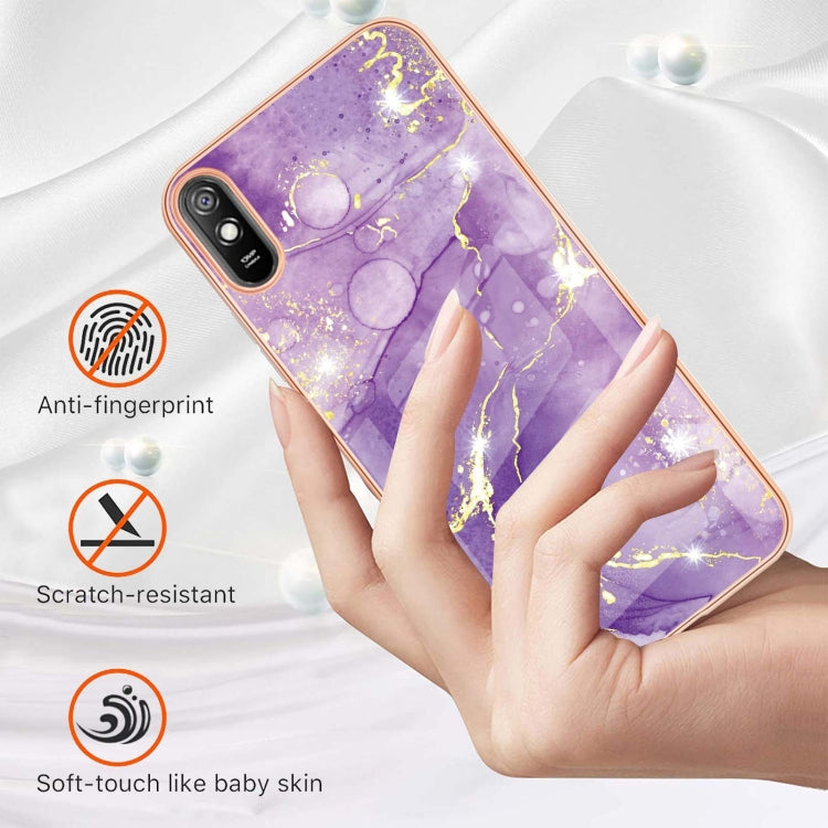 For Xiaomi Redmi 9A Electroplating Marble Pattern Dual-side IMD TPU Shockproof Case(Purple 002) - Xiaomi Cases by buy2fix | Online Shopping UK | buy2fix