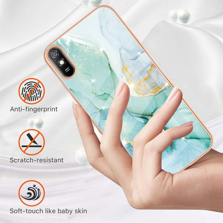 For Xiaomi Redmi 9A Electroplating Marble Pattern Dual-side IMD TPU Shockproof Case(Green 003) by buy2fix