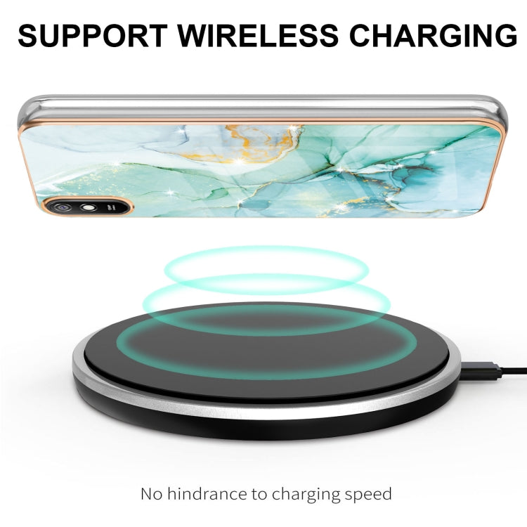 For Xiaomi Redmi 9A Electroplating Marble Pattern Dual-side IMD TPU Shockproof Case(Green 003) by buy2fix