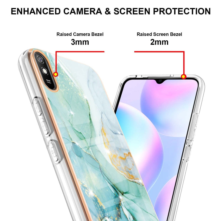 For Xiaomi Redmi 9A Electroplating Marble Pattern Dual-side IMD TPU Shockproof Case(Green 003) by buy2fix