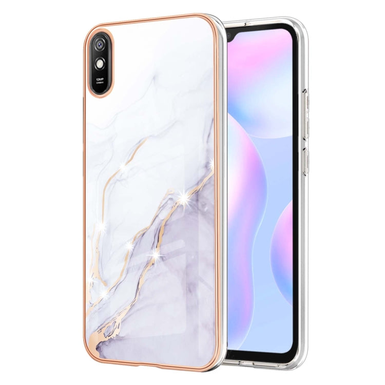 For Xiaomi Redmi 9A Electroplating Marble Pattern Dual-side IMD TPU Shockproof Case(White 006) by buy2fix