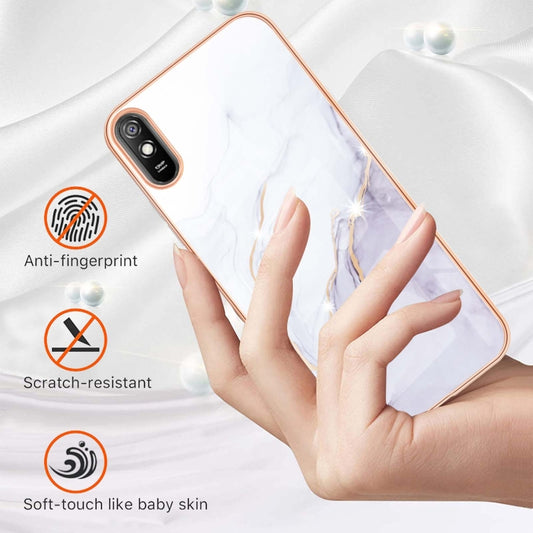 For Xiaomi Redmi 9A Electroplating Marble Pattern Dual-side IMD TPU Shockproof Case(White 006) by buy2fix