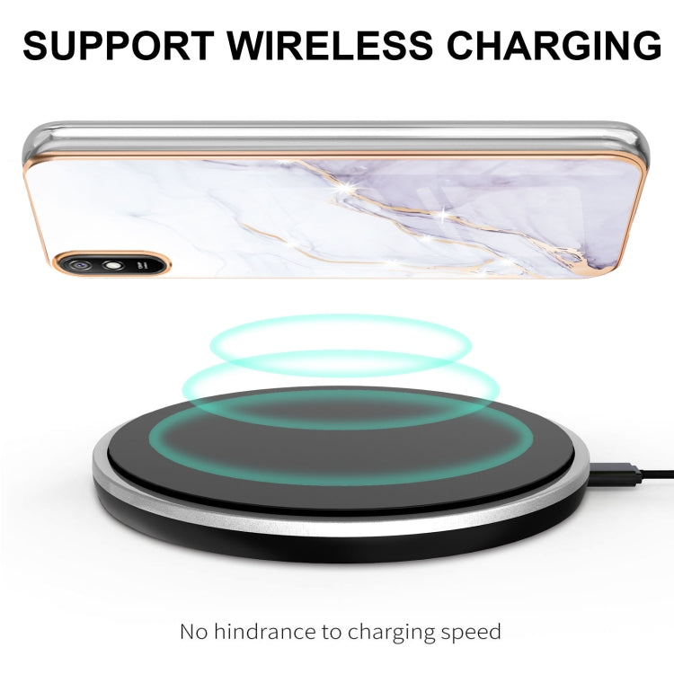 For Xiaomi Redmi 9A Electroplating Marble Pattern Dual-side IMD TPU Shockproof Case(White 006) by buy2fix