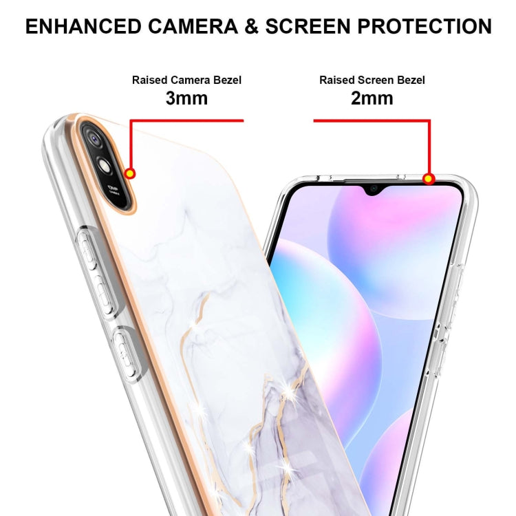For Xiaomi Redmi 9A Electroplating Marble Pattern Dual-side IMD TPU Shockproof Case(White 006) by buy2fix