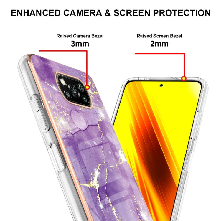 For Xiaomi Poco X3 NFC Electroplating Marble Pattern Dual-side IMD TPU Shockproof Case(Purple 002) by buy2fix