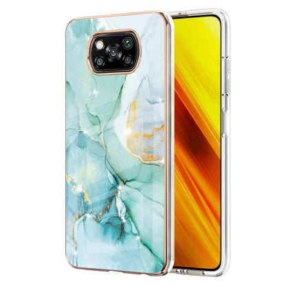 For Xiaomi Poco X3 NFC Electroplating Marble Pattern Dual-side IMD TPU Shockproof Case(Green 003) by buy2fix