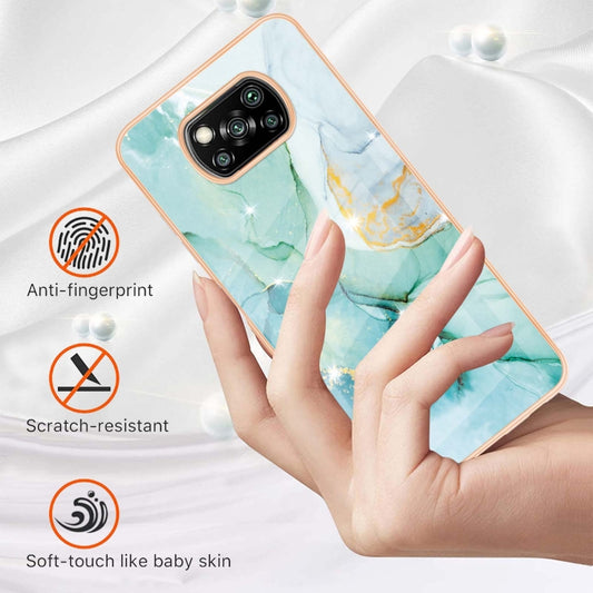 For Xiaomi Poco X3 NFC Electroplating Marble Pattern Dual-side IMD TPU Shockproof Case(Green 003) by buy2fix