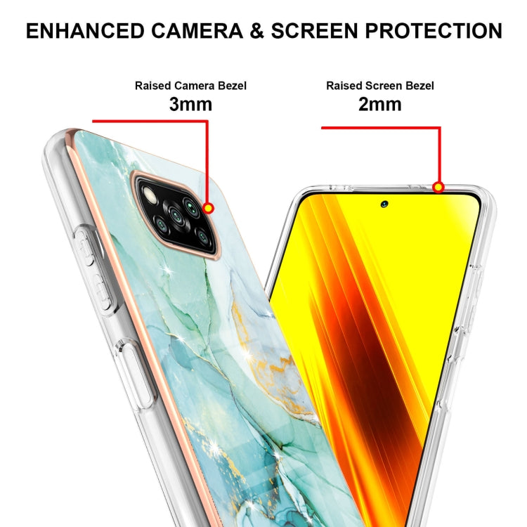 For Xiaomi Poco X3 NFC Electroplating Marble Pattern Dual-side IMD TPU Shockproof Case(Green 003) by buy2fix