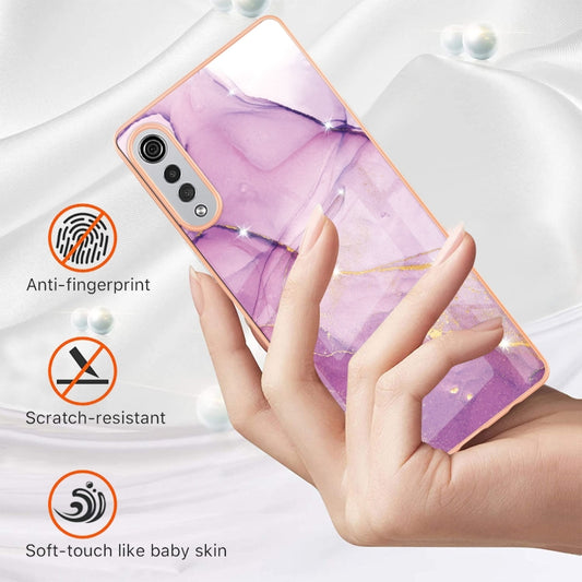 For LG Velvet 5G / 4G Electroplating Marble Pattern Dual-side IMD TPU Shockproof Case(Purple 001) by buy2fix