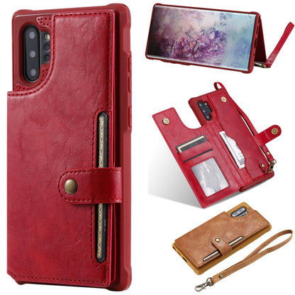 For Galaxy Note 10 Plus Buckle Zipper Shockproof Protective Case with Holder & Card Slots & Wallet & Lanyard & Photos Frame(Red) by buy2fix