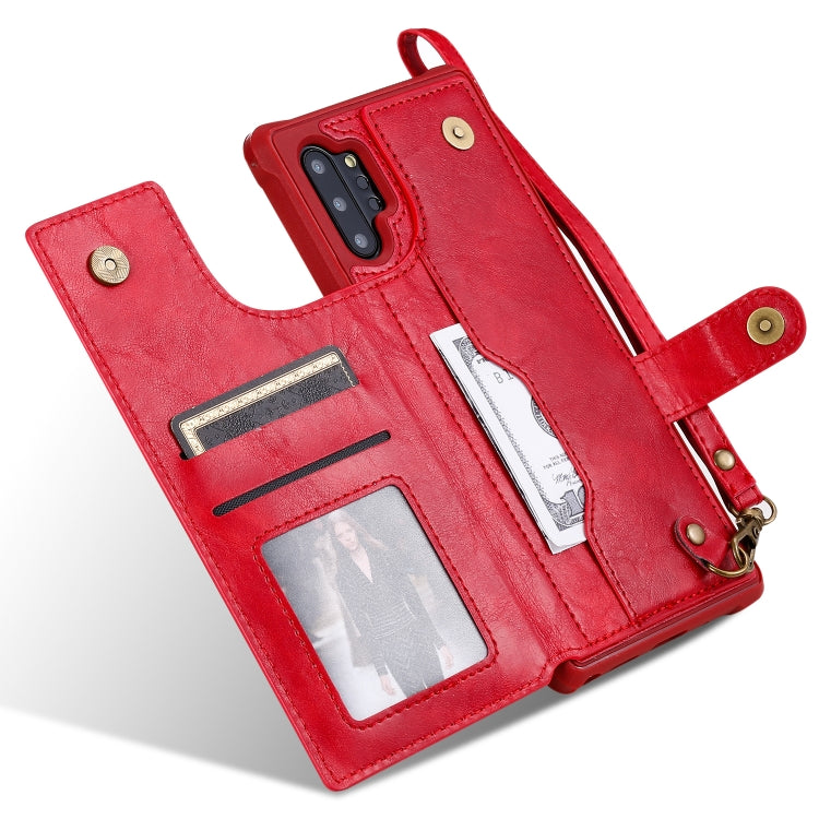 For Galaxy Note 10 Plus Buckle Zipper Shockproof Protective Case with Holder & Card Slots & Wallet & Lanyard & Photos Frame(Red) by buy2fix