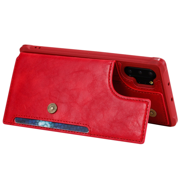 For Galaxy Note 10 Plus Buckle Zipper Shockproof Protective Case with Holder & Card Slots & Wallet & Lanyard & Photos Frame(Red) by buy2fix