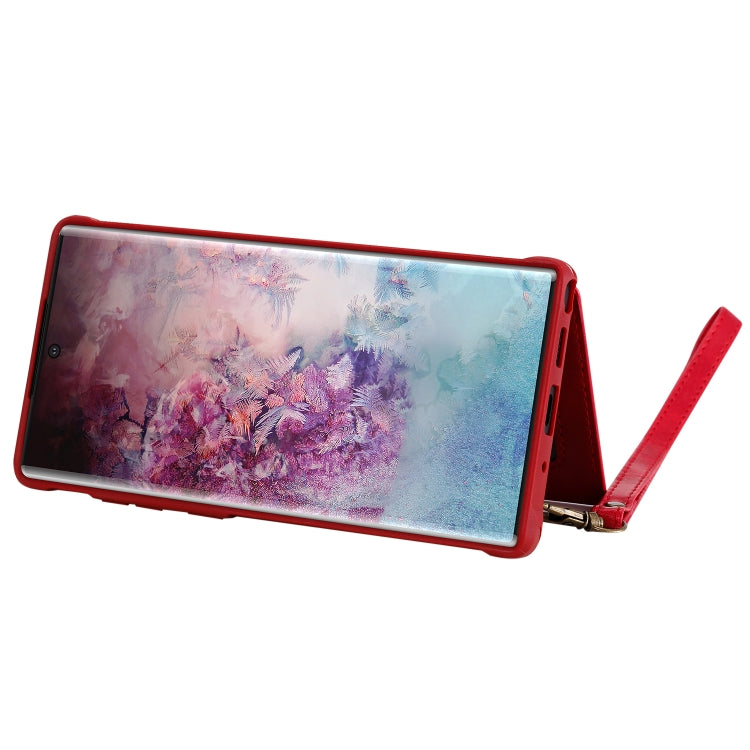 For Galaxy Note 10 Plus Buckle Zipper Shockproof Protective Case with Holder & Card Slots & Wallet & Lanyard & Photos Frame(Red) by buy2fix