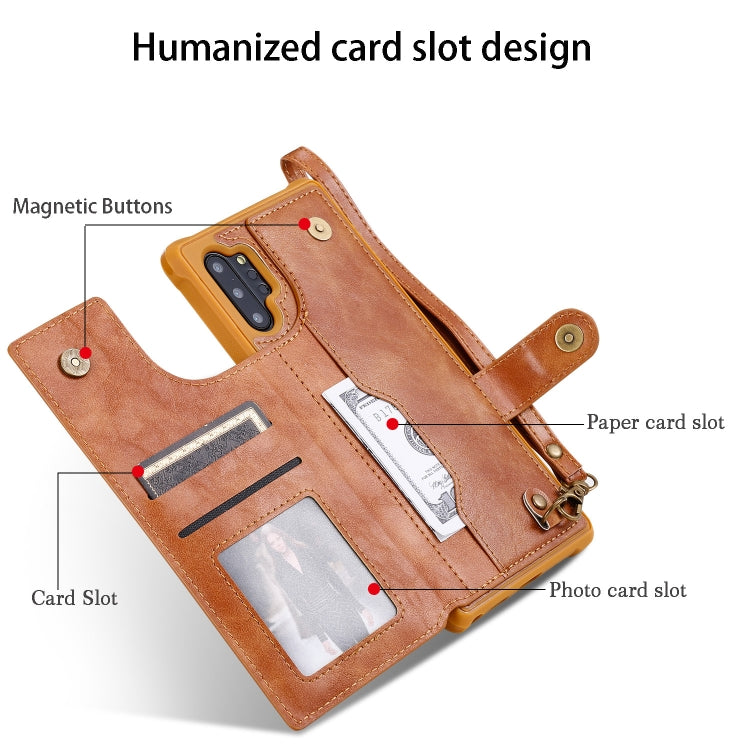 For Galaxy Note 10 Plus Buckle Zipper Shockproof Protective Case with Holder & Card Slots & Wallet & Lanyard & Photos Frame(Red) by buy2fix