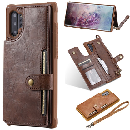 For Galaxy Note 10 Plus Buckle Zipper Shockproof Protective Case with Holder & Card Slots & Wallet & Lanyard & Photos Frame(Coffee) by buy2fix