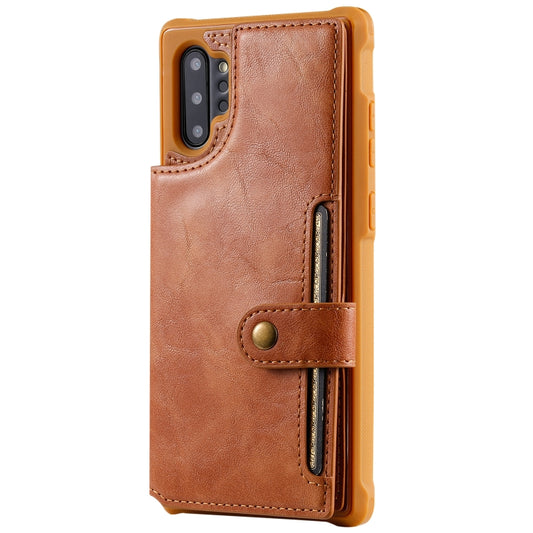 For Galaxy Note 10 Plus Buckle Zipper Shockproof Protective Case with Holder & Card Slots & Wallet & Lanyard & Photos Frame(Brown) by buy2fix