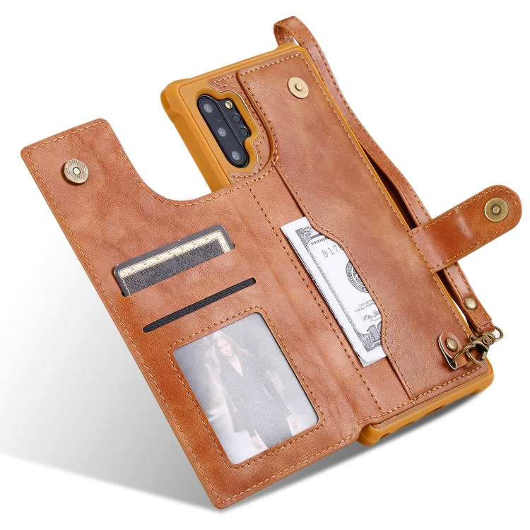 For Galaxy Note 10 Plus Buckle Zipper Shockproof Protective Case with Holder & Card Slots & Wallet & Lanyard & Photos Frame(Brown) by buy2fix