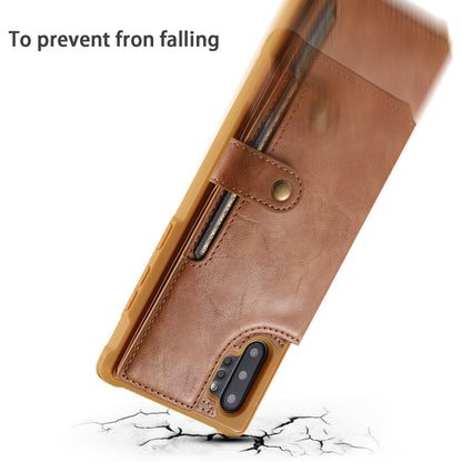 For Galaxy Note 10 Plus Buckle Zipper Shockproof Protective Case with Holder & Card Slots & Wallet & Lanyard & Photos Frame(Brown) by buy2fix