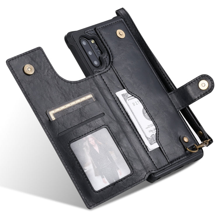 For Galaxy Note 10 Plus Buckle Zipper Shockproof Protective Case with Holder & Card Slots & Wallet & Lanyard & Photos Frame(Black) by buy2fix