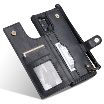 For Galaxy Note 10 Plus Buckle Zipper Shockproof Protective Case with Holder & Card Slots & Wallet & Lanyard & Photos Frame(Black) by buy2fix