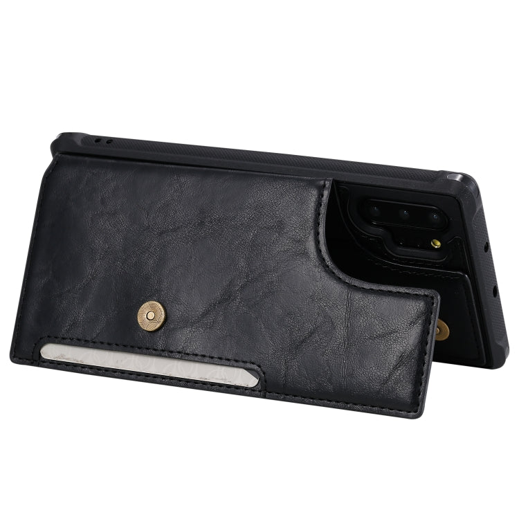 For Galaxy Note 10 Plus Buckle Zipper Shockproof Protective Case with Holder & Card Slots & Wallet & Lanyard & Photos Frame(Black) by buy2fix