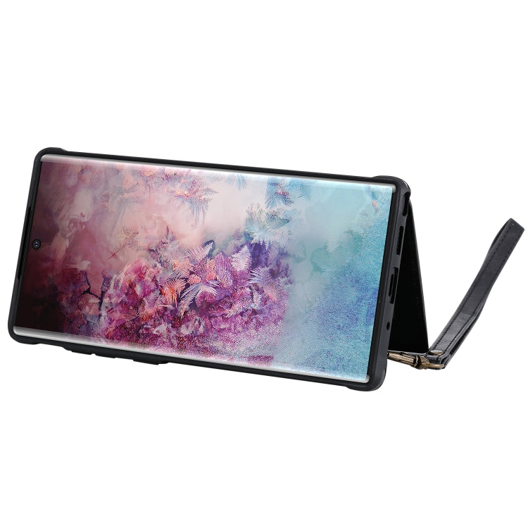 For Galaxy Note 10 Plus Buckle Zipper Shockproof Protective Case with Holder & Card Slots & Wallet & Lanyard & Photos Frame(Black) by buy2fix
