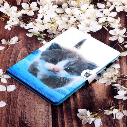 For iPad Air / Air 2 / iPad 9.7 Colored Drawing Horizontal Flip PU Leather Case with Holder & Card Slot & Sleep / Wake-up Function(Blue White cat) - More iPad Cases by buy2fix | Online Shopping UK | buy2fix