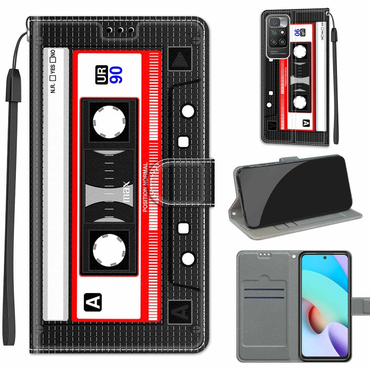 Voltage Coloured Drawing Magnetic Clasp Horizontal Flip PU Leather Case with Holder & Card Slots For Xiaomi Redmi 10(C10 Black Red Tape) - Xiaomi Cases by buy2fix | Online Shopping UK | buy2fix