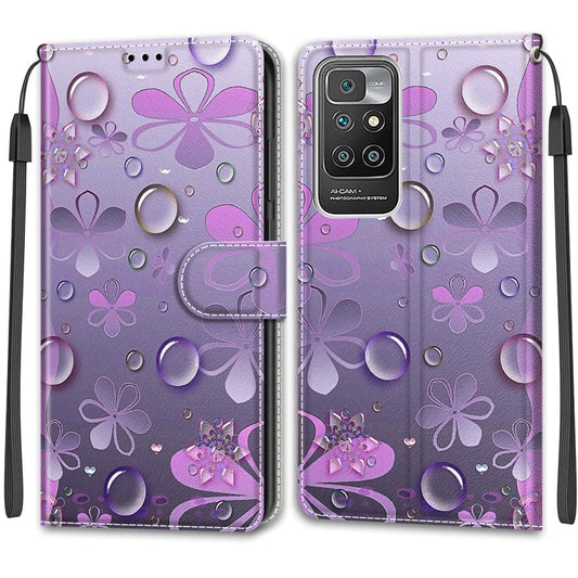 Voltage Coloured Drawing Magnetic Clasp Horizontal Flip PU Leather Case with Holder & Card Slots For Xiaomi Redmi 10(C16 Water Drop Six Petal Flower) by buy2fix