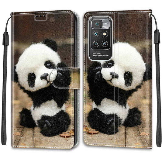 Voltage Coloured Drawing Magnetic Clasp Horizontal Flip PU Leather Case with Holder & Card Slots For Xiaomi Redmi 10(C18 Wood Board Panda) by buy2fix