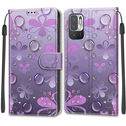 Voltage Coloured Drawing Magnetic Clasp Horizontal Flip PU Leather Case with Holder & Card Slots For Xiaomi Redmi Note 10 5G(C16 Water Drop Six Petal Flower) by buy2fix