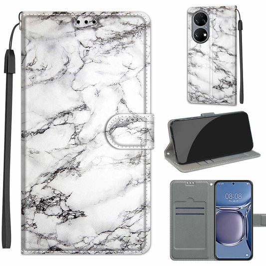Voltage Coloured Drawing Magnetic Clasp Horizontal Flip PU Leather Case with Holder & Card Slots For Huawei P50(C01 White Marble) - Huawei Cases by buy2fix | Online Shopping UK | buy2fix