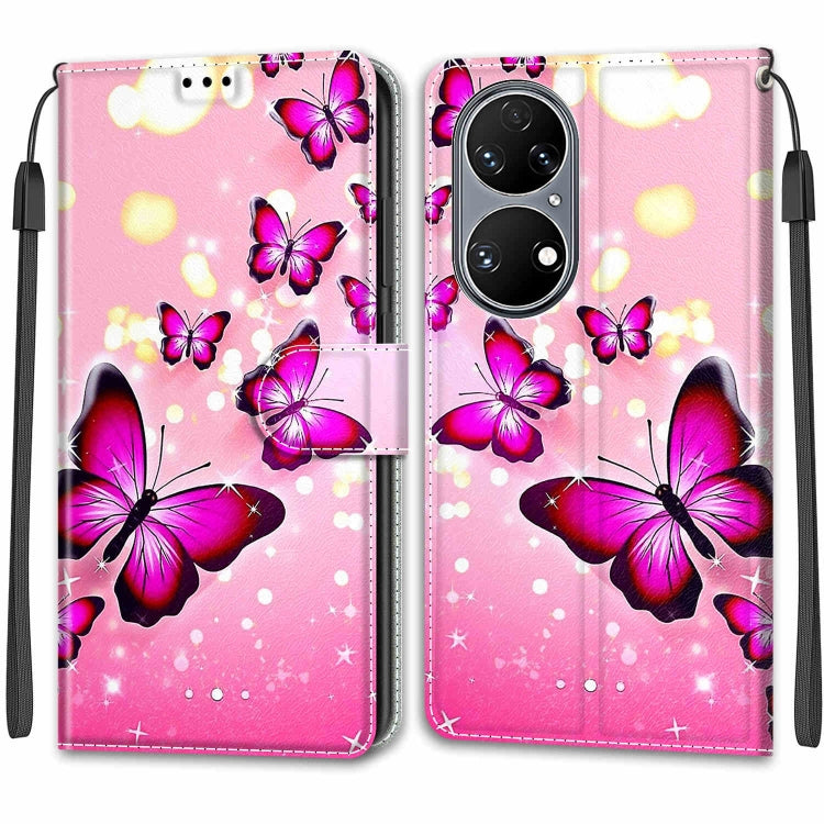 Voltage Coloured Drawing Magnetic Clasp Horizontal Flip PU Leather Case with Holder & Card Slots For Huawei P50(C03 Gradient Pink Flying Butterflies) - Huawei Cases by buy2fix | Online Shopping UK | buy2fix