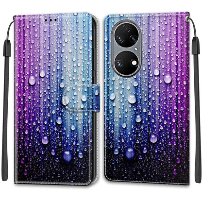 Voltage Coloured Drawing Magnetic Clasp Horizontal Flip PU Leather Case with Holder & Card Slots For Huawei P50(C05 Purple Blue Water Drops) - Huawei Cases by buy2fix | Online Shopping UK | buy2fix