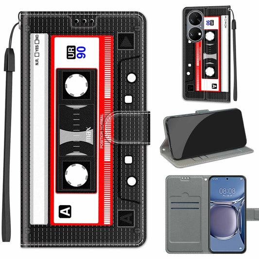 Voltage Coloured Drawing Magnetic Clasp Horizontal Flip PU Leather Case with Holder & Card Slots For Huawei P50(C10 Black Red Tape) - Huawei Cases by buy2fix | Online Shopping UK | buy2fix