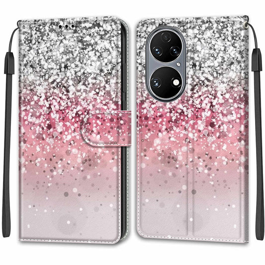 Voltage Coloured Drawing Magnetic Clasp Horizontal Flip PU Leather Case with Holder & Card Slots For Huawei P50(C13 Silver Pink Glitter) by buy2fix