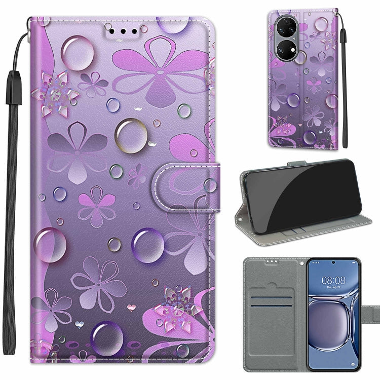 Voltage Coloured Drawing Magnetic Clasp Horizontal Flip PU Leather Case with Holder & Card Slots For Huawei P50(C16 Water Drop Six Petal Flower) - Huawei Cases by buy2fix | Online Shopping UK | buy2fix