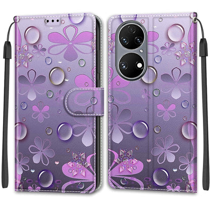 Voltage Coloured Drawing Magnetic Clasp Horizontal Flip PU Leather Case with Holder & Card Slots For Huawei P50(C16 Water Drop Six Petal Flower) - Huawei Cases by buy2fix | Online Shopping UK | buy2fix