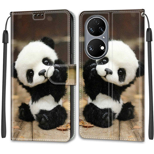 Voltage Coloured Drawing Magnetic Clasp Horizontal Flip PU Leather Case with Holder & Card Slots For Huawei P50(C18 Wood Board Panda) by buy2fix