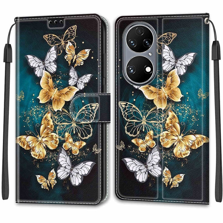 Voltage Coloured Drawing Magnetic Clasp Horizontal Flip PU Leather Case with Holder & Card Slots For Huawei P50(C20 Gold Silver Flying Butterflies) - Huawei Cases by buy2fix | Online Shopping UK | buy2fix