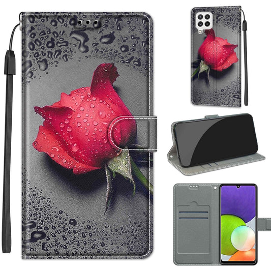 Voltage Coloured Drawing Magnetic Clasp Horizontal Flip PU Leather Case with Holder & Card Slots For Samsung Galaxy A22 4G(C14 Black Water Drop Rose) by buy2fix