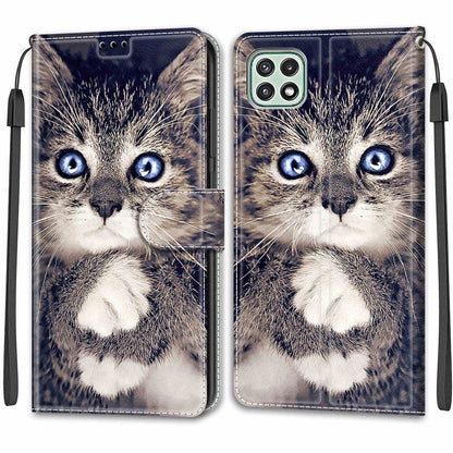Voltage Coloured Drawing Magnetic Clasp Horizontal Flip PU Leather Case with Holder & Card Slots For Samsung Galaxy A22 5G(C02 Fork Hand White Claw Cat) - Galaxy Phone Cases by buy2fix | Online Shopping UK | buy2fix