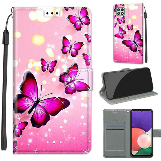 Voltage Coloured Drawing Magnetic Clasp Horizontal Flip PU Leather Case with Holder & Card Slots For Samsung Galaxy A22 5G(C03 Gradient Pink Flying Butterflies) by buy2fix