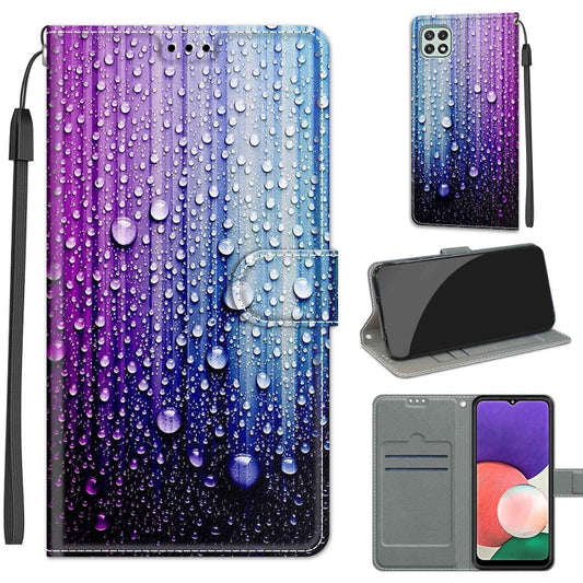 Voltage Coloured Drawing Magnetic Clasp Horizontal Flip PU Leather Case with Holder & Card Slots For Samsung Galaxy A22 5G(C05 Purple Blue Water Drops) by buy2fix