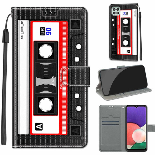 Voltage Coloured Drawing Magnetic Clasp Horizontal Flip PU Leather Case with Holder & Card Slots For Samsung Galaxy A22 5G(C10 Black Red Tape) by buy2fix