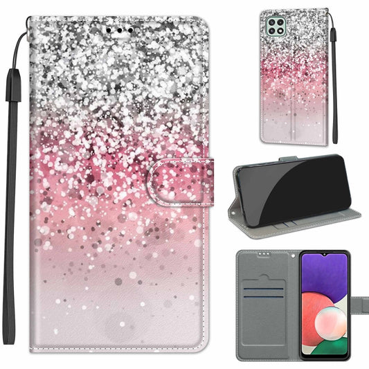 Voltage Coloured Drawing Magnetic Clasp Horizontal Flip PU Leather Case with Holder & Card Slots For Samsung Galaxy A22 5G(C13 Silver Pink Glitter) by buy2fix